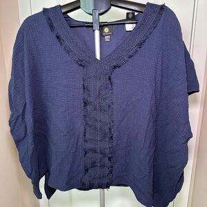 Women's Navy V-Neck Top